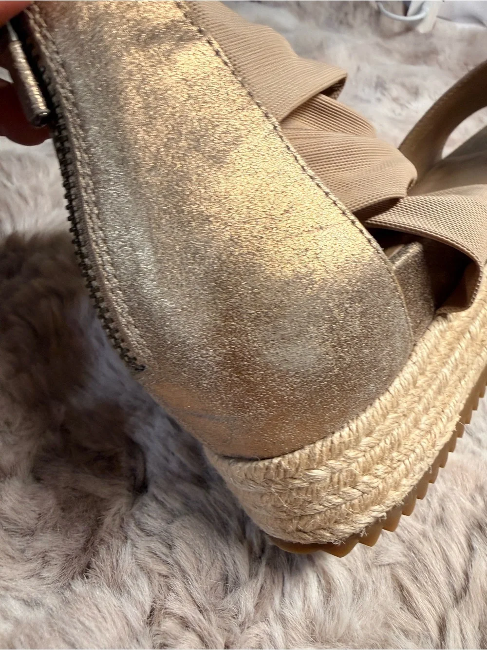 Eileen Fisher Zoe Metallic Leather Mesh Espadrille Platform Sandals Wedge